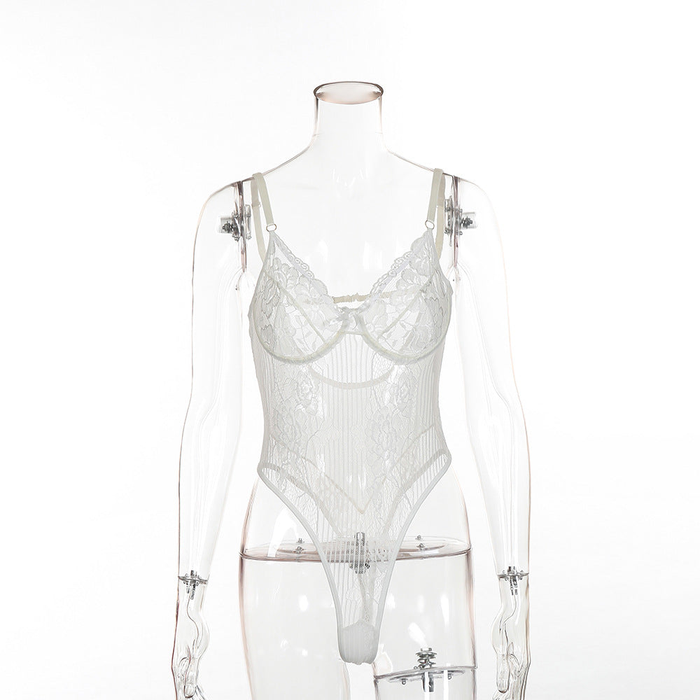 Body en maille avec coutures en dentelle, lingerie sexy
