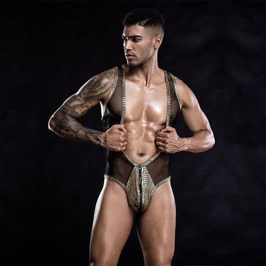 Sous-vêtements sexy pour hommes, une pièce dorée, File Fun
