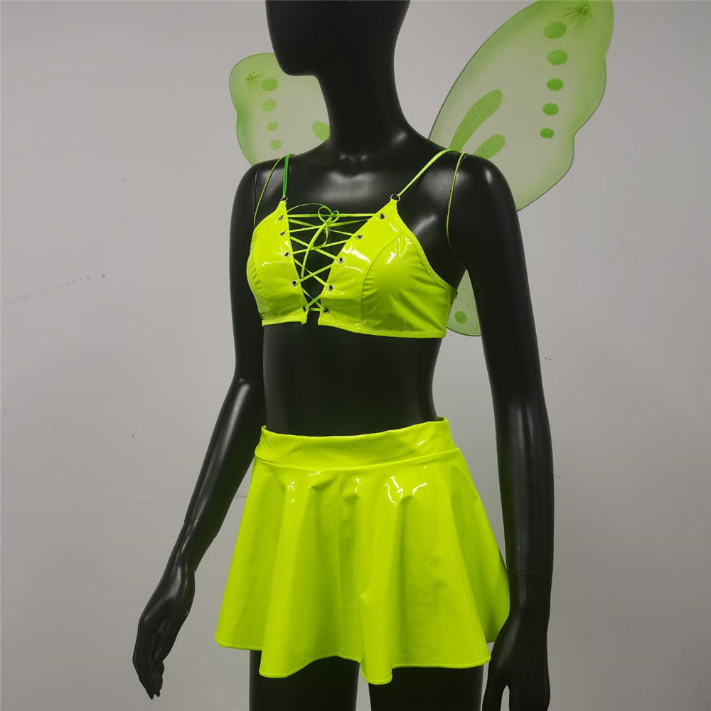 Conjunto de lencería Escote emocional Falda dividida Alas