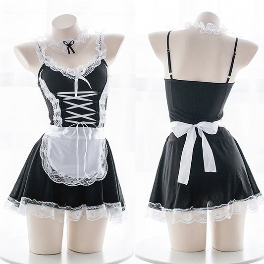 Lencería sexy uniforme sexy criada de encaje seduce a las mujeres