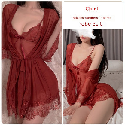 Ruoruo Lencería sexy Sexy Color puro Malla Transparente Sling Mujeres