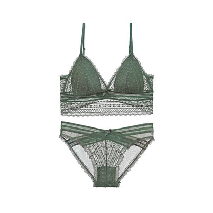 Conjunto de ropa interior de sujetador sexy transpirable con copa triangular de encaje sin anillo de acero