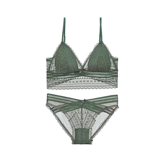 Conjunto de ropa interior de sujetador sexy transpirable con copa triangular de encaje sin anillo de acero