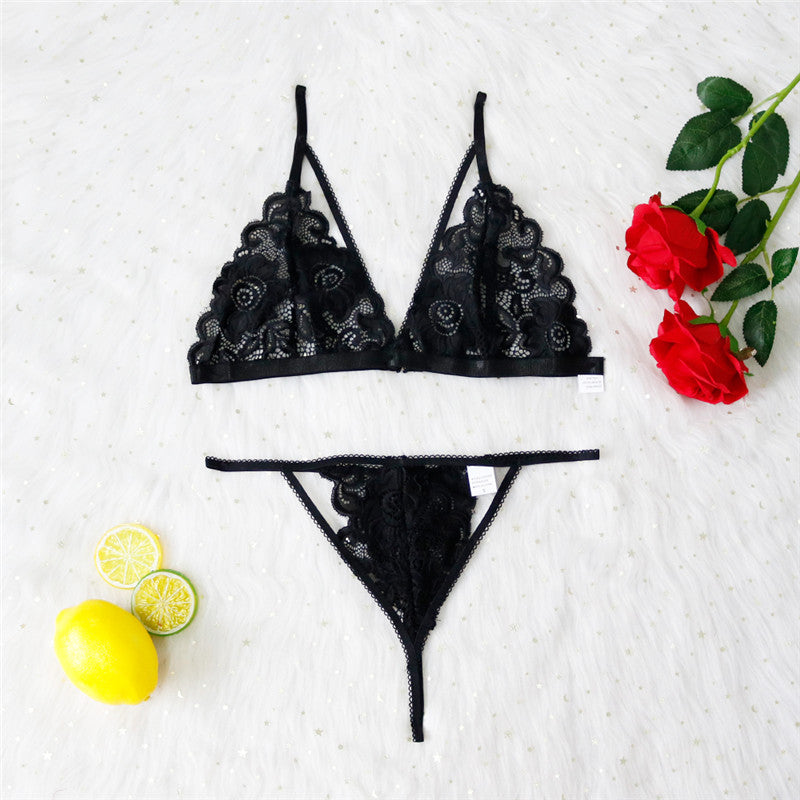 Jarretière en dentelle lingerie sexy trois pièces
