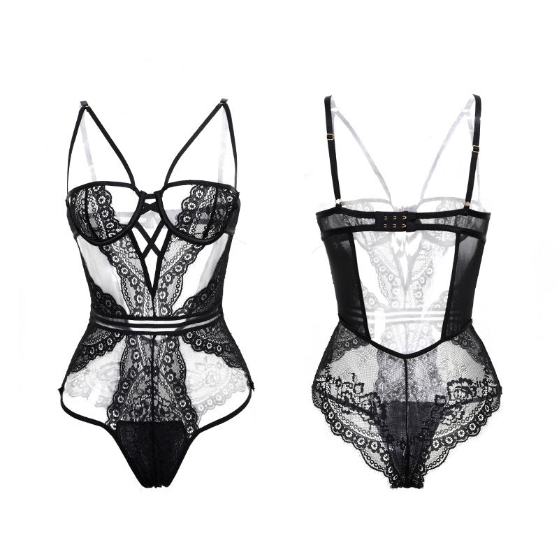 Costume corset avec anneau en acier et dentelle, lingerie sexy
