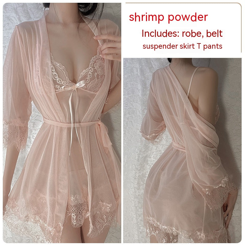 Ruoruo Lencería sexy Sexy Color puro Malla Transparente Sling Mujeres