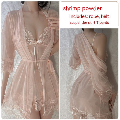 Ruoruo Lencería sexy Sexy Color puro Malla Transparente Sling Mujeres