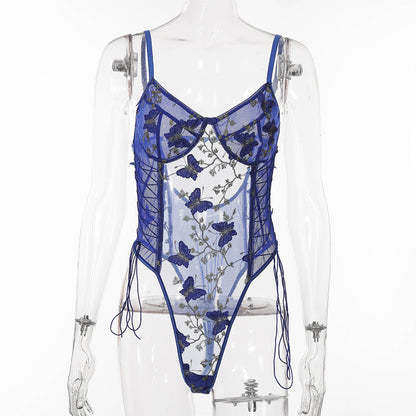 Sous-vêtements en dentelle, body façonnant avec broderie erfly