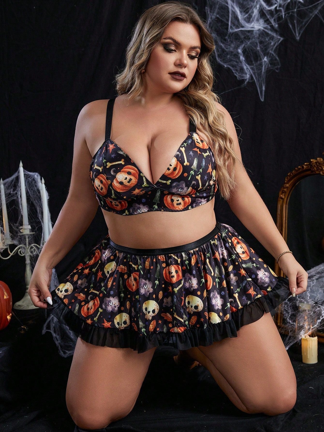 Ropa interior para niñas regordetas, disfraz de sirvienta de Halloween, uniforme, tentación divertida, lencería de gran tamaño para mujeres
