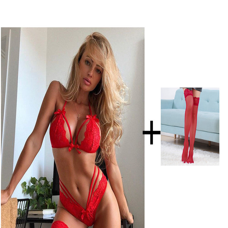 Ensemble de lingerie sexy en dentelle avec nœud papillon