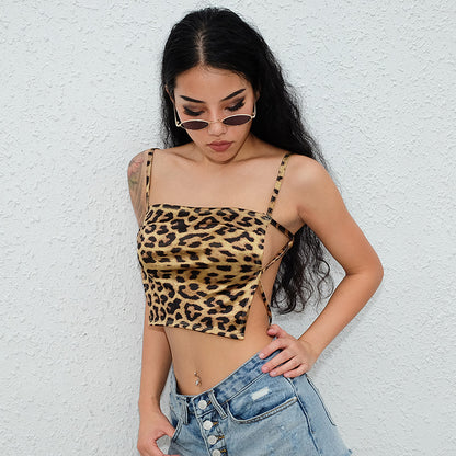 Sexy Lingerie Sexy Patent Leather Leopard Print Wrap Chest