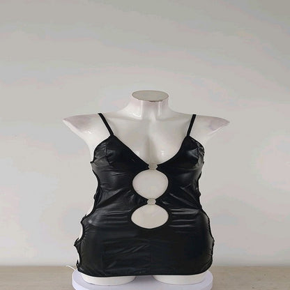 European And American Foreign Trade Sexy Lingerie Sexy Black Patent Leather Halter Hollow-out Dress Game Outfit