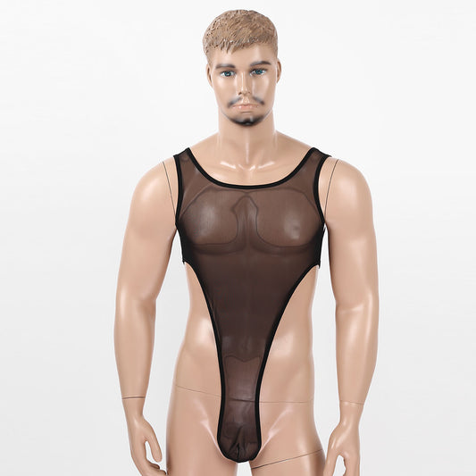 Combinaison homme fente maille transparente sous-vêtements doux Simple