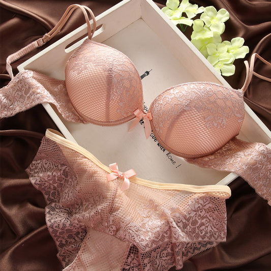 Ensemble de soutien-gorge sexy en dentelle fine, décolleté en V profond, rétro, couleur unie