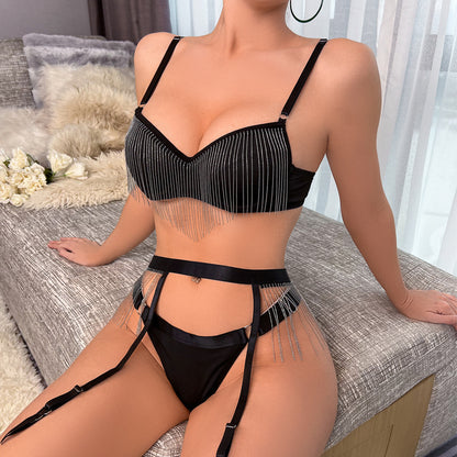 Conjunto de tres piezas de lencería divertida con borlas para mujer