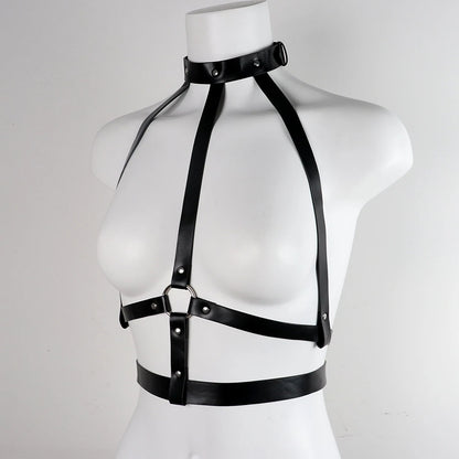 Fashion Pu Leather Harness Women Gothic Straps y Garter Belt Body Bra Suspenders  Handmade Rave Festival Clothing