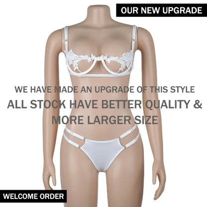 Conjunto de lencería para mujer, conjunto de lencería transparente, sujetador y bragas de encaje, venta al por mayor 