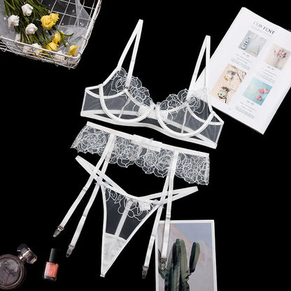 Lingerie Women's Underwear See Through Sensual Lingerie Woman Exotic Costumes Bra with Bones Lingerie 3 Pieces