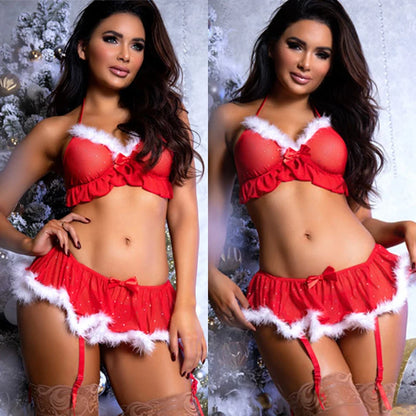 Lenceria Underwear Lingerie Women's Baby Doll  Bow Hot Lingerie Christmas Sleepwear V-collar Costumes Underwear 2022