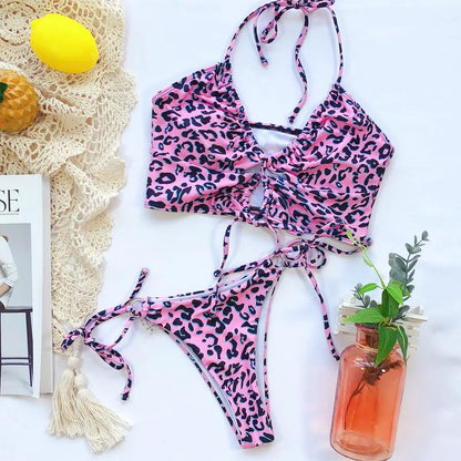 Animal Bikini Push Up Swimwear Women Leopard Female  y Swimwear Women Monokini Halter Backless Bathing Suit