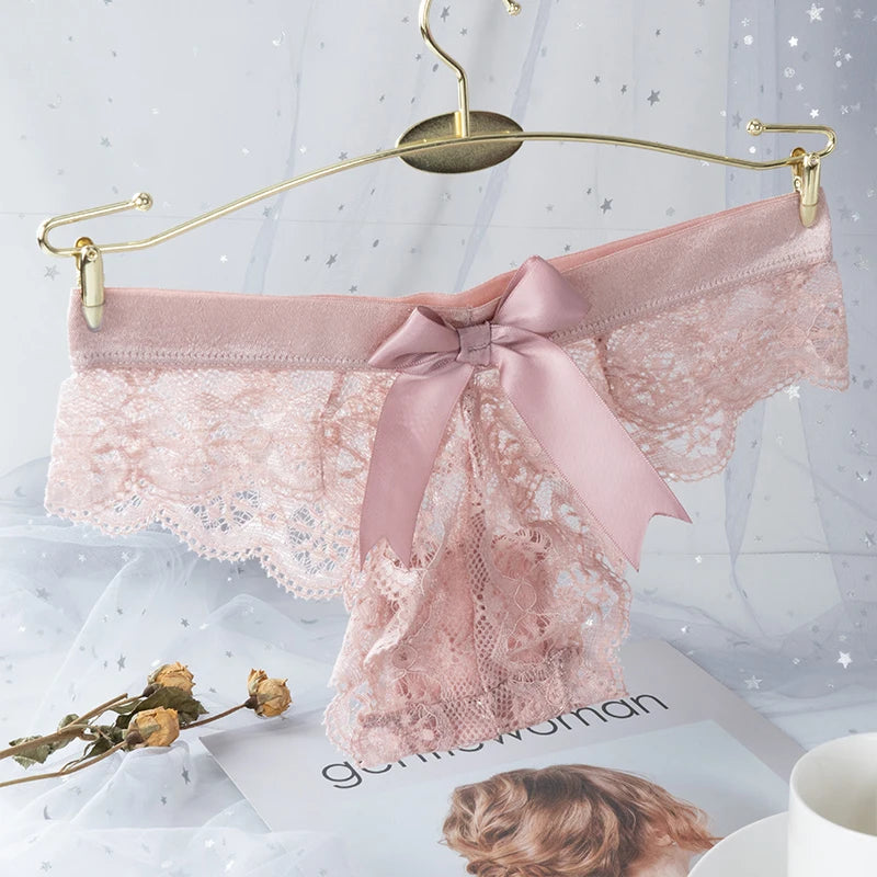 Women  Panties  Lace Transparent Hollow Out  Lingerie Soft Bowknot Thong Babydoll  Dress Exotic Costumes