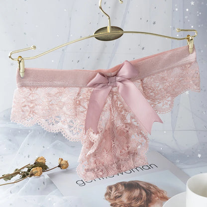 Women  Panties  Lace Transparent Hollow Out  Lingerie Soft Bowknot Thong Babydoll  Dress Exotic Costumes