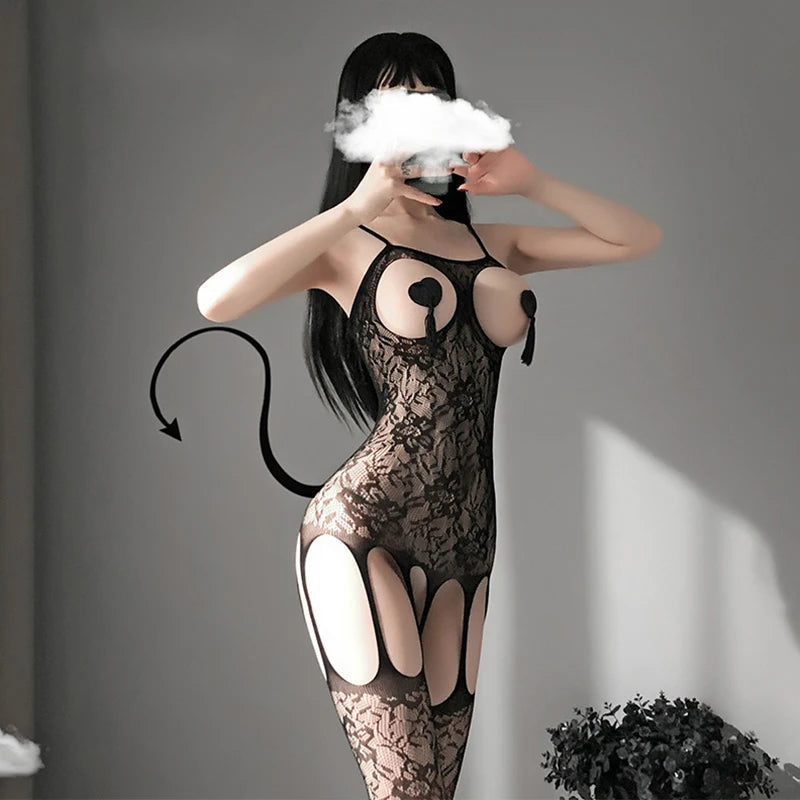 Crotchless Plus Size  Lingerie Women  Lingerie Hot Fishnet  Dress  Costumes Underwear Open Crotch Bodysocks