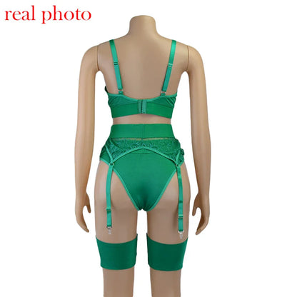 Ellolace Lingerie Sexy Bra Women's Underwear Set Lace Bandage Lingerie Set Sexy Push up Lenceria 3 Piece Set Erotic Lingerie