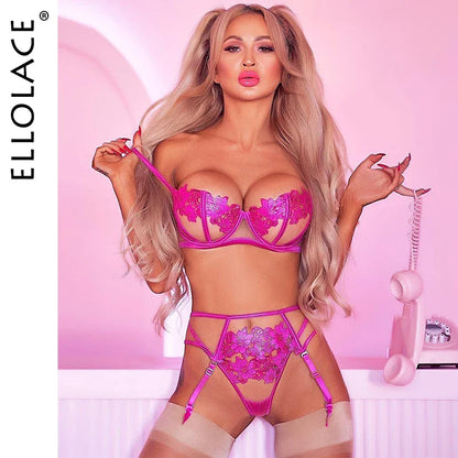Ellolace Lingerie Exotic Costumes Hollow Out Transparent Erotic Sets Sensual Porn Lace Underwear Intimate Sexy Bra And Panty Set