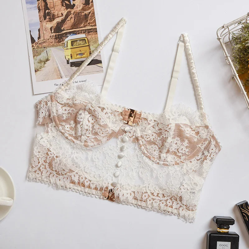 Ellolace Top Bra Sexy Lace Bralette Lingerie Women's Bra Bustier Corset Top Transparent Push up Bra for Women Top Brassiere