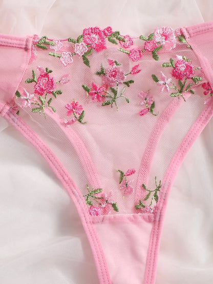 Lingerie y Floral Embroidery Underwear Transparent Lace Short Skin Care Kits Delicate Fairy Set Woman 2 Pieces