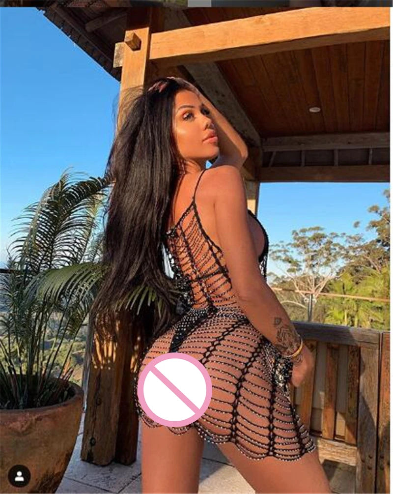 Sexy Hollow Out Mini Dress Summer Crochet Bathing Suit Bikini Swimwear Cover Up Beach Dress Hollow Out One Piece Tops