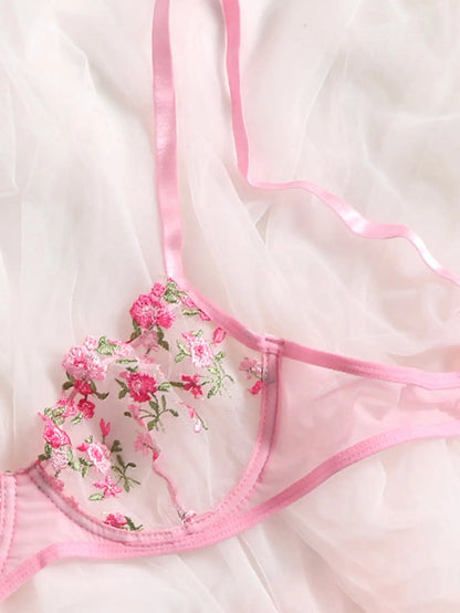 Lingerie y Floral Embroidery Underwear Transparent Lace Short Skin Care Kits Delicate Fairy Set Woman 2 Pieces