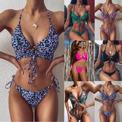 Animal Bikini Push Up Swimwear Women Leopard Female  y Swimwear Women Monokini Halter Backless Bathing Suit
