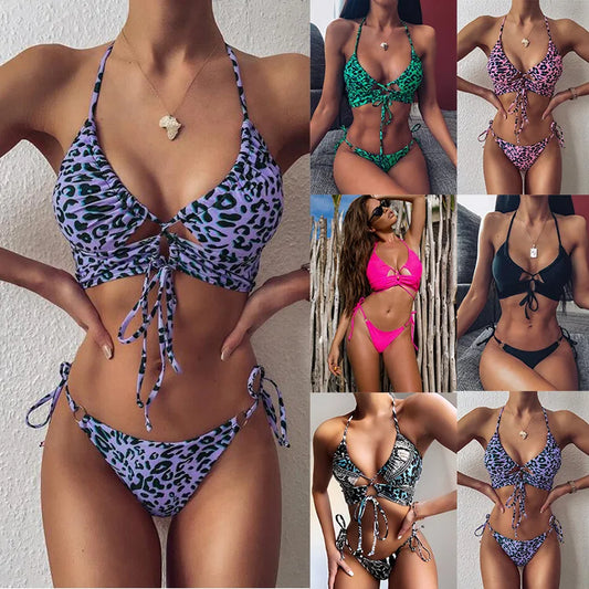 Animal Bikini Push Up Swimwear Women Leopard Female  y Swimwear Women Monokini Halter Backless Bathing Suit