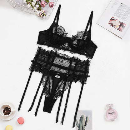 Sexy See through Lace Joint Body Shaping Sexy Lingerie Three Piece Set