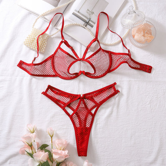 Sexy Suit Fishing Net Hollow Out Cutout Sexy Temptation Two Piece Suit