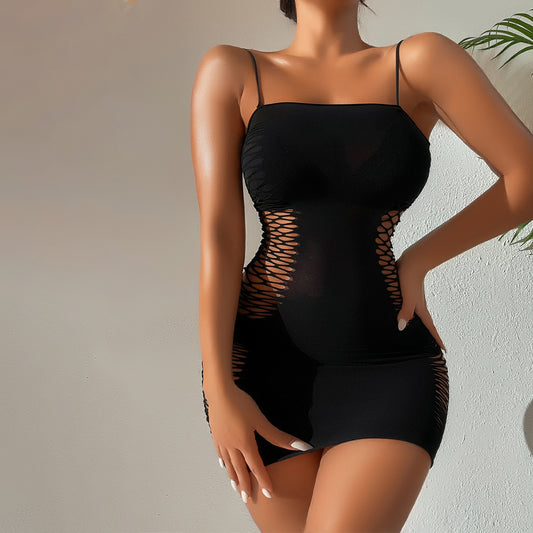 Tentación Vestido sin tirantes Rejilla sexy Ropa libre de uniforme Tentación Rejilla