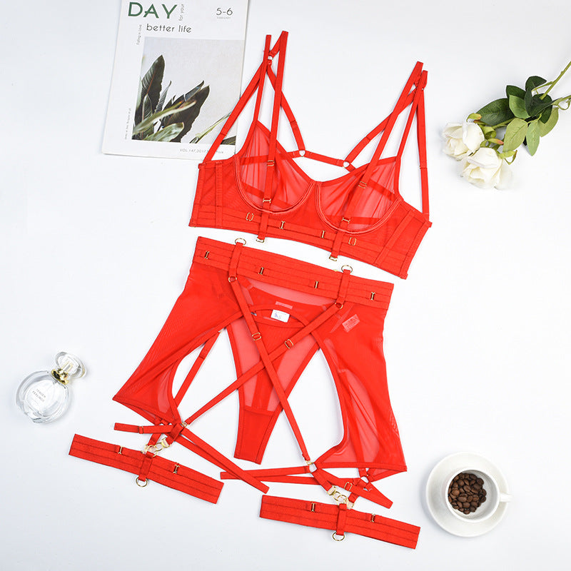 Complex Craft Comfortable Mesh Cross Sexy Underwear Five Piece Set