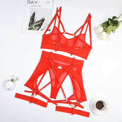 Complex Craft Comfortable Mesh Cross Sexy Underwear Five Piece Set