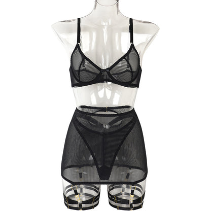 See Through Sexy Stripes Mesh Push Up Sexy Lingerie Set Women