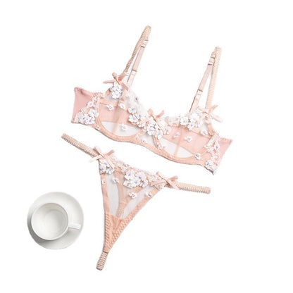 Sexy Lingerie Set Three Dimensional Floral Embroidery Summer Sexy Women