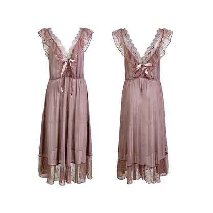Chemise de nuit Sexy à pois, robe princesse caraco d'été pour femmes, pyjama privé en maille, dos nu, vêtements d'extérieur