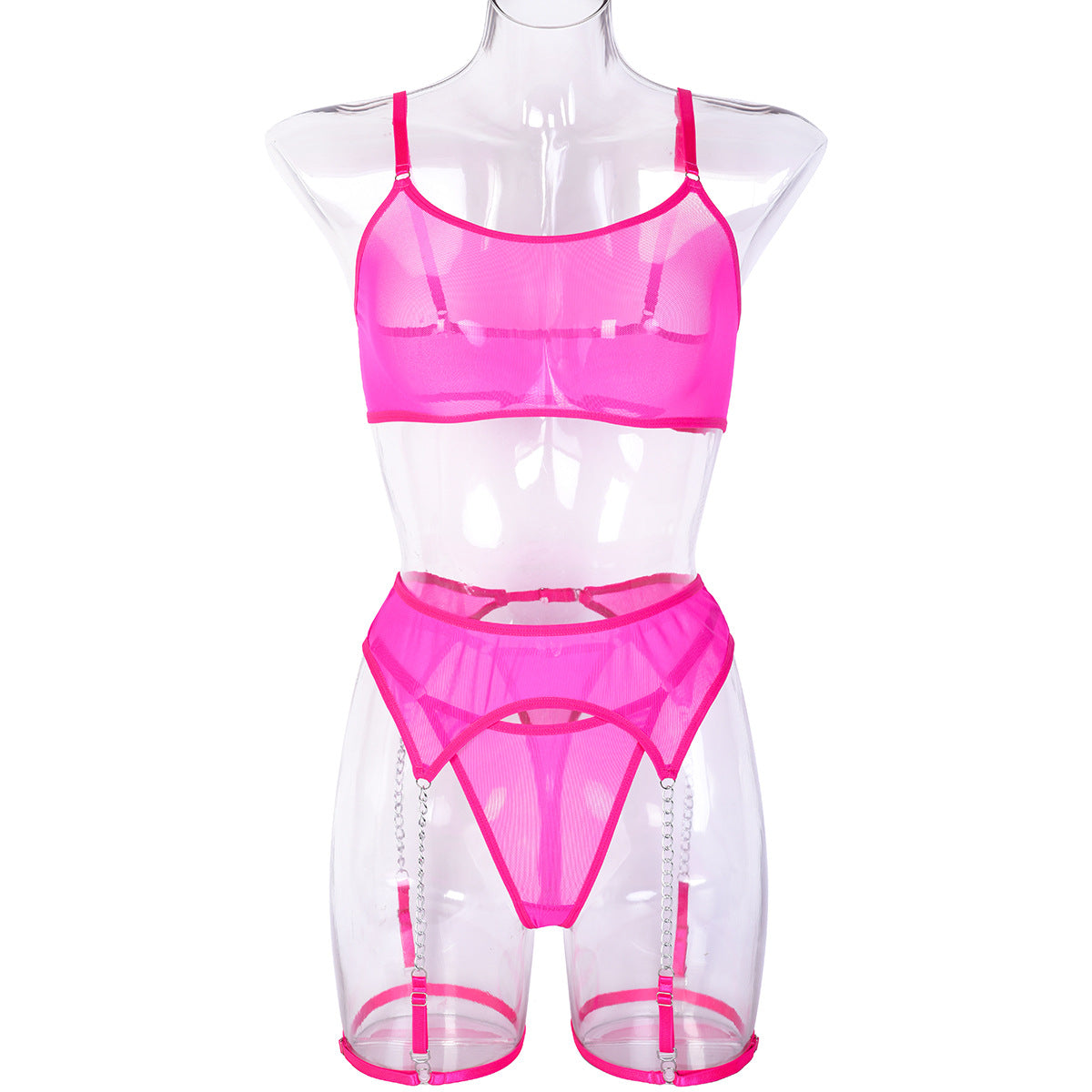 Sexy Three Piece Set Popular Sheer Mesh Sexy Three Piece Suit Chain Leg Ring