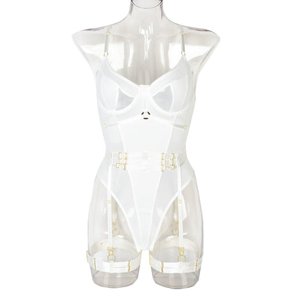 Mono ajustado Popular para mujer, cinturón complejo artesanal, ropa interior de alta gama de Metal pesado, conjunto de tres piezas, alas no incluidas