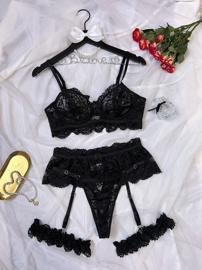 Autumn Winter Sexy Lingerie European French Lace See Through Sexy With Leg Ring