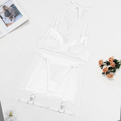 Women Clothing Sheer Mesh Splicing Milk Silk Sexy Lingerie Set