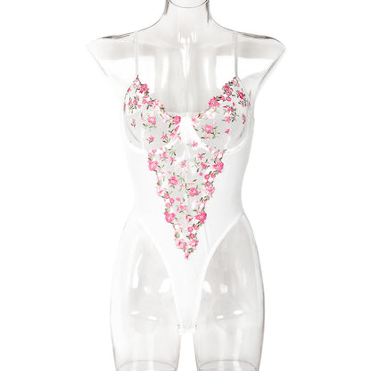 Ropa interior sexy para mujer Tops Little Floral Exquisito Correa bordada Mono sexy