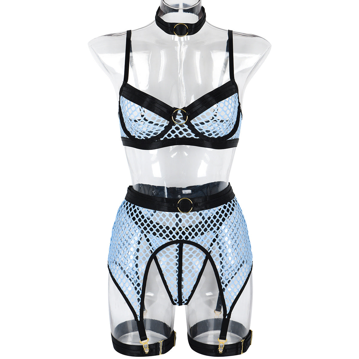 Sexy Underwear Four Pieces At Large Mesh Stitching With Steel Ring Halter Classic Underwear Pack