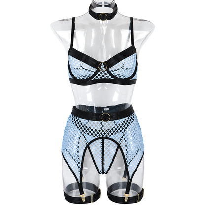 Sexy Underwear Four Pieces At Large Mesh Stitching With Steel Ring Halter Classic Underwear Pack